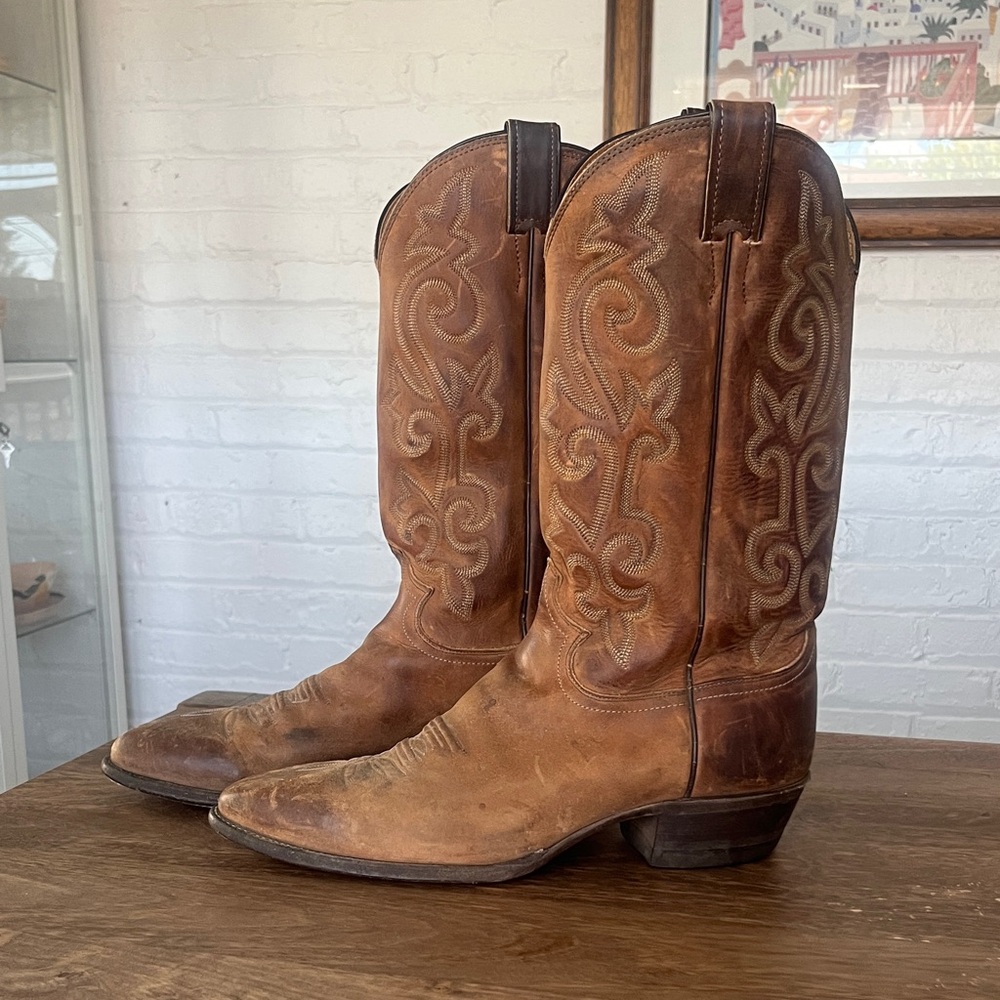 Justin Vintage Peanut Brittle Brown Leather Cowboy Boots 10.5